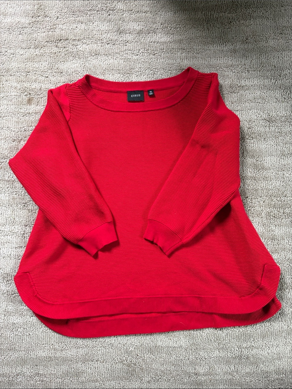 Cyrus Bright Red Ribbed Crewneck Sweater